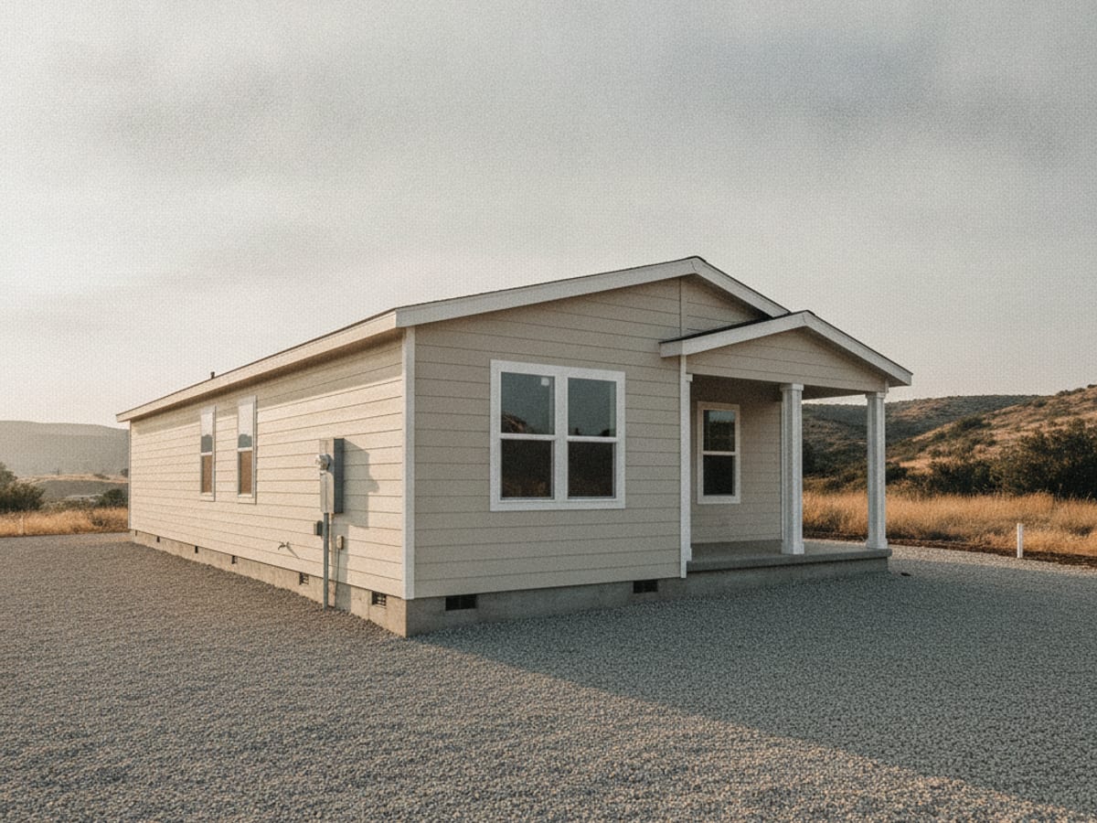 Manufactured home being set on a concrete perimeter foundation during installation in San Diego County