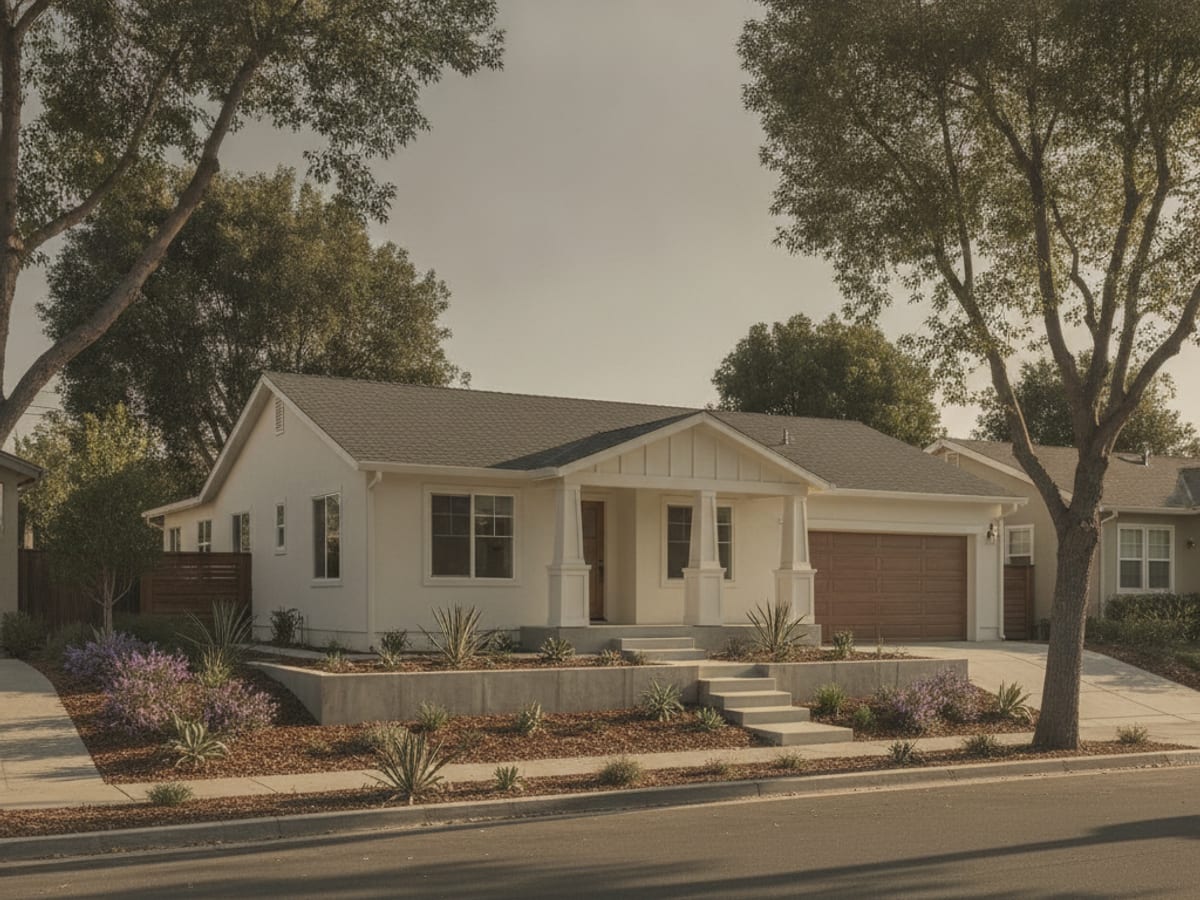 Modern modular home with a steep-pitch roof and board-and-batten siding on a permanent foundation in San Diego County